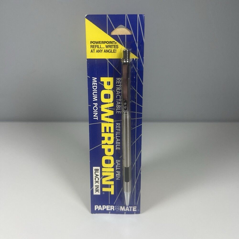 New 1988 Papermate Powerpoint Ball Pen Retractable Refillable Chrome Black Japan